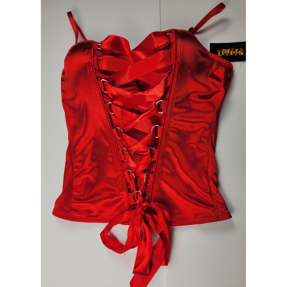 Red Satin Lace Up Corset Padded Underwire Medium Costume Whimsigoth Festival